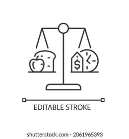 Food Stability Linear Icon. Ability To Have Food Access Any Time. Price Stabilization. Thin Line Customizable Illustration. Contour Symbol. Vector Isolated Outline Drawing. Editable Stroke