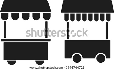 Food stall icon set. vendor selling cake food. Street Food icons. grocery symbols. food concession stand 
