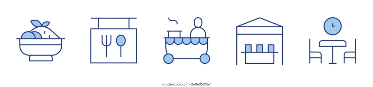 food stand, lunchtime, tzatziki, restaurant, food stall. Restaurant Icon vector illustration. Line Duotone style. Editable stroke.