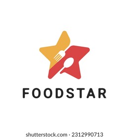 Diseño del logotipo de estrella de la cocina para el negocio de los restaurantes con cuchara y tenedor