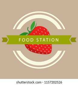 Food Station Ribbon Strawberry Circle Frame Background Vector Image
