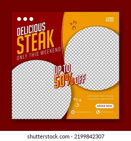 Food Steak Social Media Promotion And Banner Post Design Template