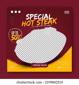 Food Steak Social Media Promotion And Banner Post Design Template