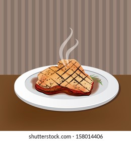 food steak vector / white plate / dinner dish