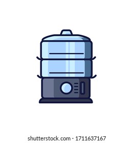Icono de vapor de comida. Estilo plano. Caldera doble aislada en fondo blanco. Ilustración vectorial.