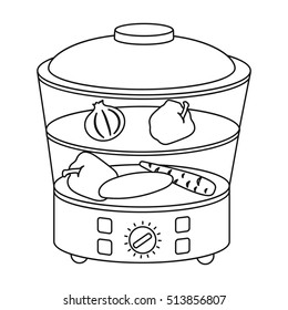 Food steamer icon in outline style isolated on white background. Household appliance symbol stock vector illustration.