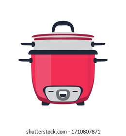 Food steamer in pink color - icon in flat style isolated on white background. Household appliance. Kitchen item for healthy food. Vector stock illustration.
