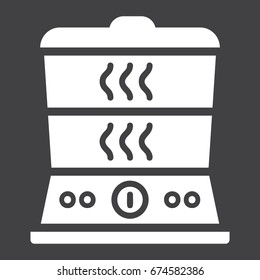 Food Steamer solid icon, kitchen and appliance, vector graphics, a glyph pattern on a black background, eps 10.