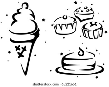 Food Stencil Featuring Cakes and Ice Cream