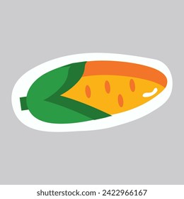 Food sticker of colorful set. This cartoon-style corn illustration showcase creative design against a blank pastel backdrop. Vector illustration.