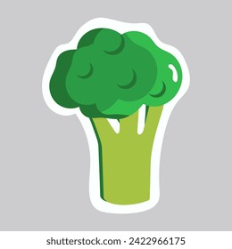 Food sticker of colorful set. This imaginative illustration showcases a playful cartoon design featuring a cheerful broccoli. Vector illustration.