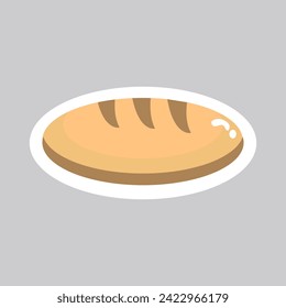 Food sticker of colorful set. This captivating image is a visual treat, blending design elements with a tempting bread, resulting in a whimsical and appetizing cartoon design. Vector illustration.