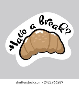 Food sticker of colorful set. This croissant-themed illustration beautifully designed in a cartoon style and set against a crisp background. Vector illustration.