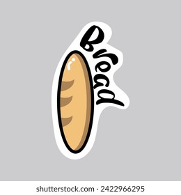 Food sticker of colorful set. This creative illustration feature a loaf of bread in a playful cartoon design. Vector illustration.