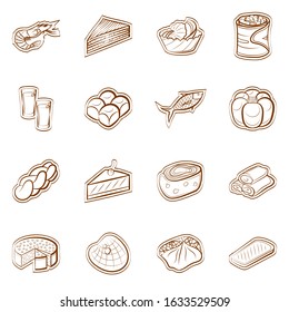 Food stickers. Isolated on white. Background for printing, design, web. Usable as icons. Binary color.