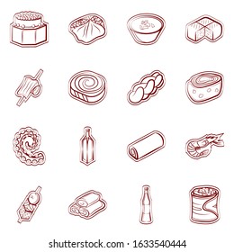 Food stickers. Isolated on white. Background for printing, design, web. Usable as icons. Binary color.