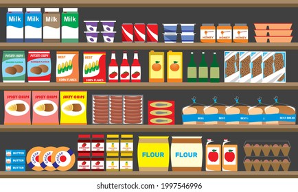 Food stock on the retail shop cabinet