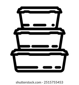 recipiente de armazenamento de alimentos vetor de linha de ícone de embalagem de plástico. recipiente de armazenamento de alimentos sinal de embalagem de plástico. símbolo de contorno isolado ilustração preta