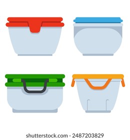 Food storage containers vector cartoon set isolated on a white background.