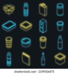 Food Storage Icons Set. Isometric Set Of Food Storage Vector Icons Neon Color On Black