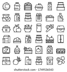 Food Storage Icons Set. Outline Set Of Food Storage Vector Icons For Web Design Isolated On White Background