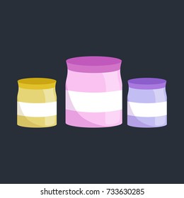 Food storage. ingredients in plastic jars isolated, sugar and salt container vector illustration