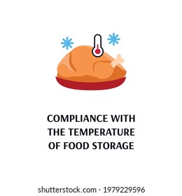Food storage temperature compliance - chicken meat stored in proper cold conditions isolated on white background. Flat vector illustration of refrigerated poultry,