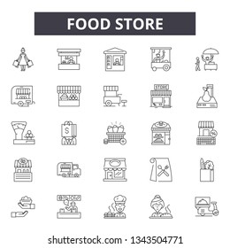 Food store line icons for web and mobile design. Editable stroke signs. Food store  outline concept illustrations