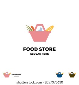 Food Store Logo Design Concept, Grocery Logo Illustration, Basket With Food Logo