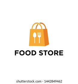 Food store logo. Shopping bag vector illustration