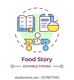 Food story multi color concept icon. Cooking recipe, cookbook. Steps, progress. Round shape line illustration. Abstract idea. Graphic design. Easy to use in infographic, presentation