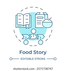 Food story soft blue concept icon. Cooking recipe, cookbook. Steps, progress. Round shape line illustration. Abstract idea. Graphic design. Easy to use in infographic, presentation