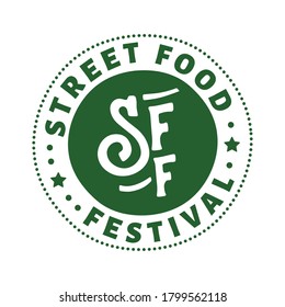 Food street festival logo. Emblem in round. Vector illustration icon.