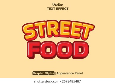 Efecto de texto de la calle de la comida con color naranja y rojo del estilo 3D editado