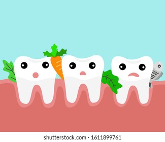 food stuck between teeth. vector illustration