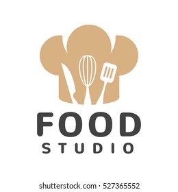 Food studio vector logo concept. Kitchen tools. Food icon. Food and Cooking logo. Restaurant vector logo template. Cafe logo