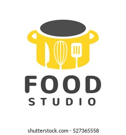 Food studio vector logo concept. Kitchen tools. Food icon. Food and Cooking logo. Restaurant vector logo template. Cafe logo