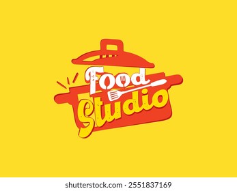 Logotipo del Vector del estudio de la comida. Utensilios de cocina. Icono de comida. Logo de cocina. Plantilla del logotipo del Vector del restaurante. Logo del café.