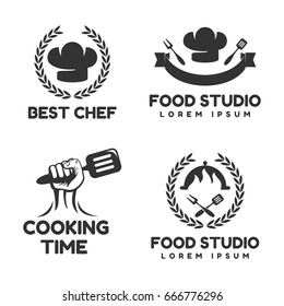 Food studio vector logo set. Kitchen tools. Food icon. Food logo. Cooking logo. Restaurant ,Cafe vector logo template. 