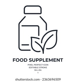 Food supplement, herbal, natural, vitamin editable stroke outline icon isolated on white background flat vector illustration. Pixel perfect. 64 x 64.