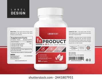 Food supplement multi vitamin label sticker design and medicine bottle jar box packaging.