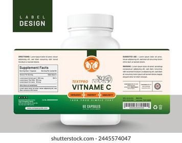 Food supplement multi vitamin label sticker design, bottle jar product packaging.