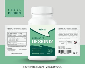 Food supplement multi vitamin label sticker design brain dietary capsule and tablet modern bottle jar box packaging.