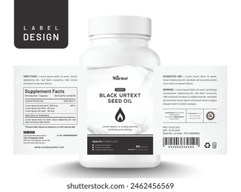 Food supplement multi vitamin label oil sticker creative design dietary modern bottle jar box packaging.