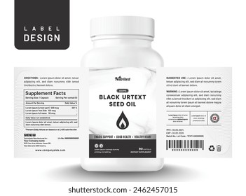 Food supplement multi vitamin label oil sticker creative design dietary modern bottle jar box packaging.