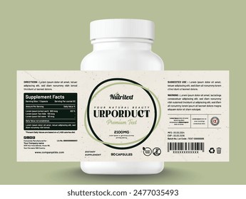 Food supplement vitamin herbal label sticker design dietary organic capsule modern bottle jar box packaging.