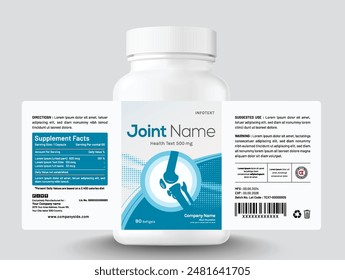 Food supplement vitamin medicine label sticker design dietary drug capsule and tablet modern bottle jar box packaging.