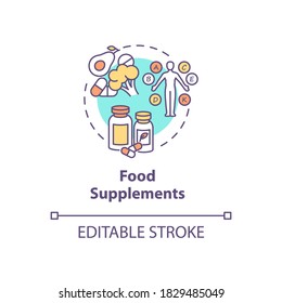 Food supplements concept icon. Healthy nutrition, biohacking tips idea thin line illustration. Vitamin diet, health improvement advice. Vector isolated outline RGB color drawing. Editable stroke