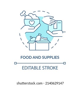 Food and supplies turquoise concept icon. Governments may aid abstract idea thin line illustration. Humanitarian action. Isolated outline drawing. Editable stroke. Arial, Myriad Pro-Bold fonts used