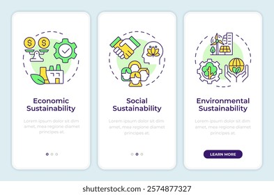 Food sustainability onboarding mobile app screen. Walkthrough 3 steps editable graphic instructions with linear concepts. UI, UX, GUI template